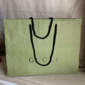 Gucci embossed Olive Green Logo large Shopping Bag with Black Rope Handles
